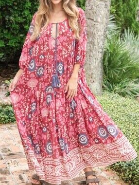 Natural Life Auguste Tiered Oversized Maxi Dress Size XS